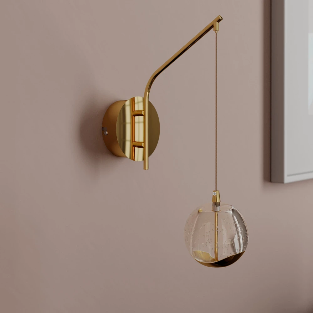 Étanche IP44 Lucande applique murale LED Hayley, or, verre, hauteur 34 cm