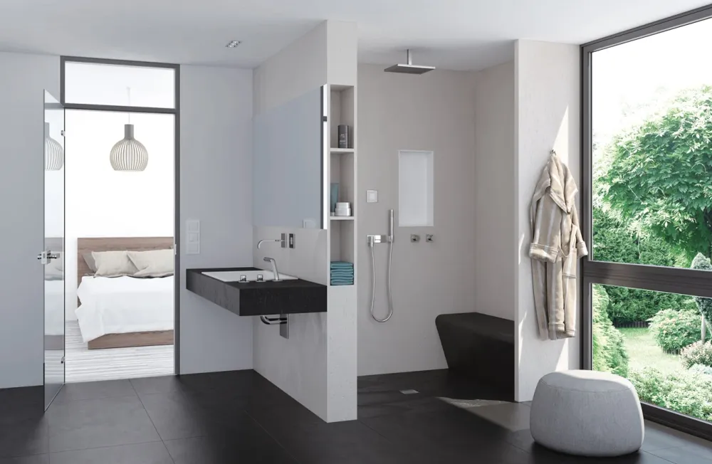 Fundo Top integro revêtement prêt-à-poser pour receveur, aspect pierre naturelle, carbone noir pour salle de bain et cuisine