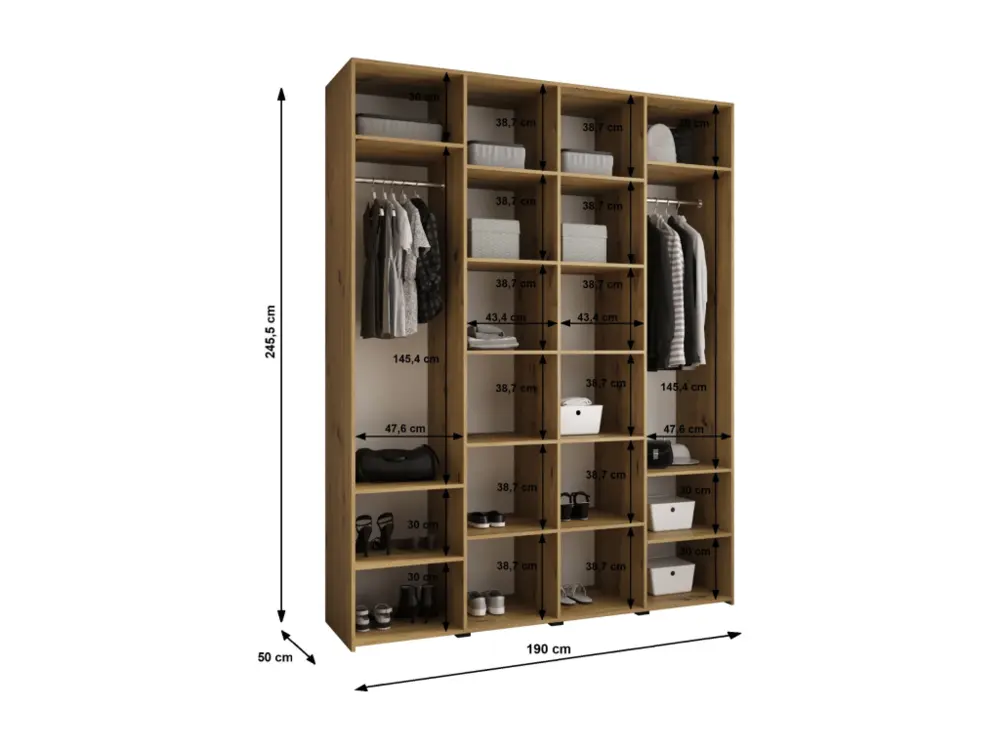 Armoire à portes battantes Como 3 245,5/190/50 4 portes (cachemire/noir) avec Fermeture à Clé