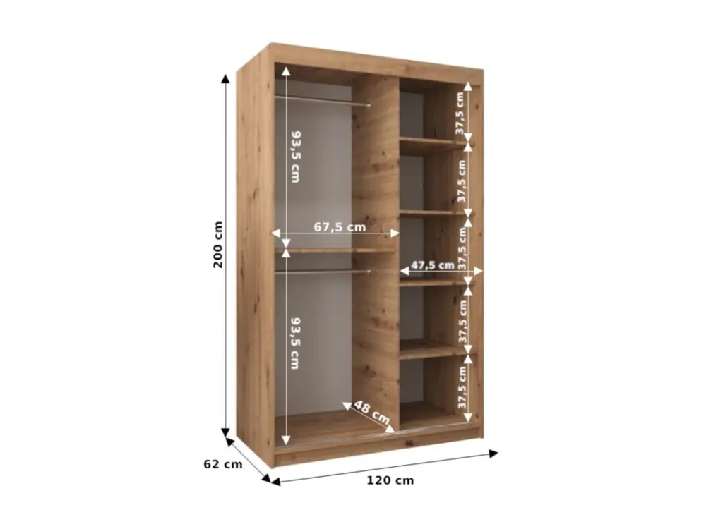 ARMOIRE TOKYO 3 DE PUERTAS CORREDERAS 200/120/62 2 puertas (Artisan/Artisan) avec Garantie 2 Ans