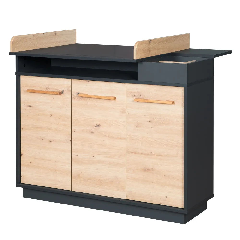Système Wickelkommode 'Lenn' inkl. offenen Fächern, Anthrazit / Holzdekor 'Artisan Eiche'