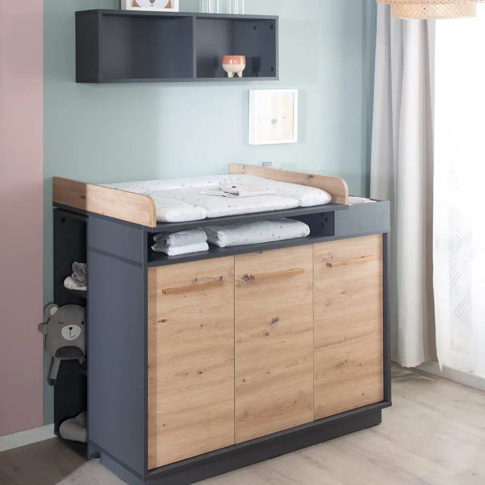 Système Wickelkommode 'Lenn' inkl. offenen Fächern, Anthrazit / Holzdekor 'Artisan Eiche'