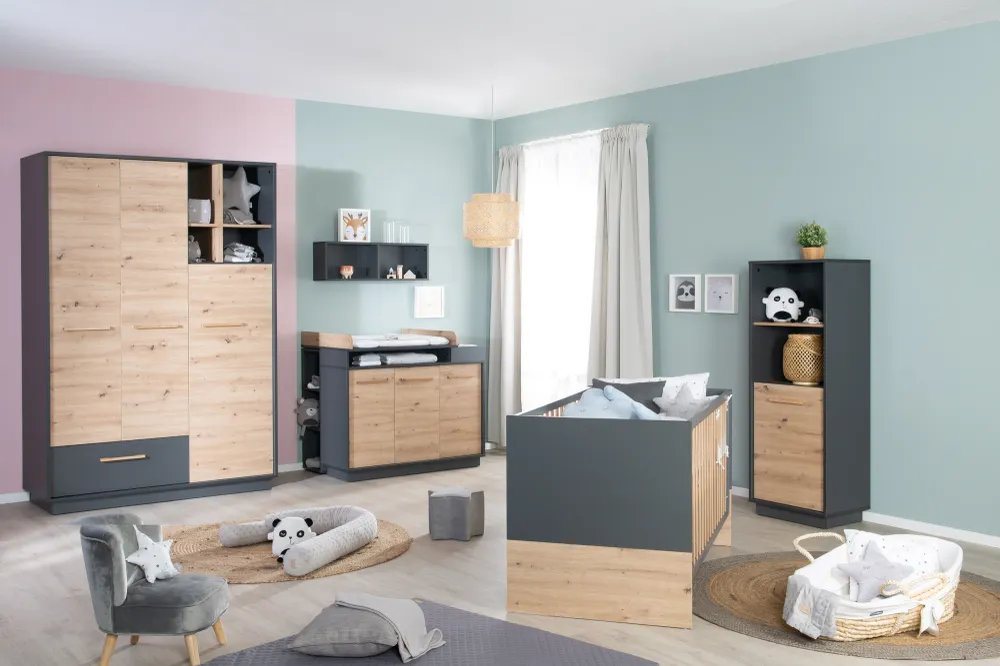 Système Wickelkommode 'Lenn' inkl. offenen Fächern, Anthrazit / Holzdekor 'Artisan Eiche'