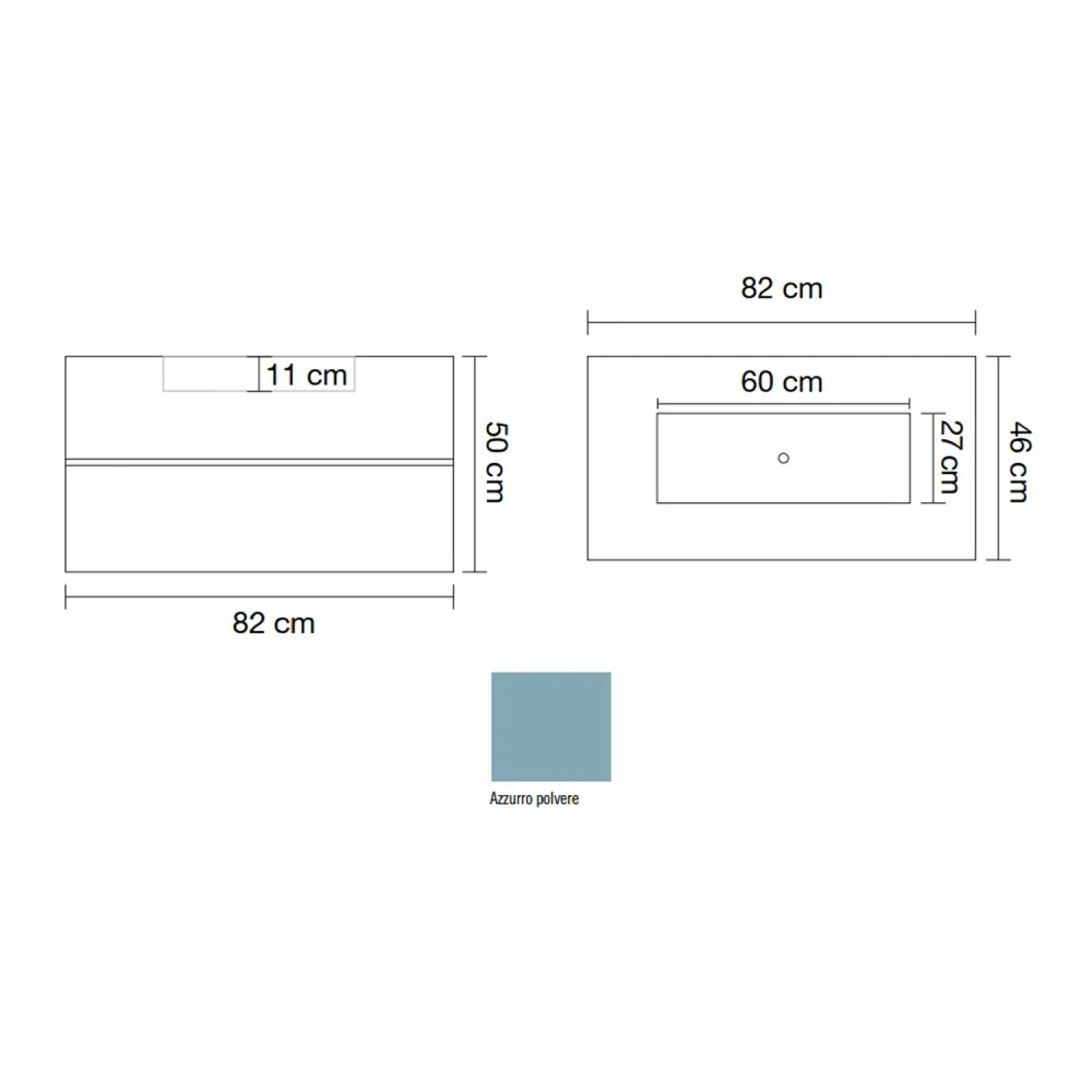 Professionnel Haute Performance Meuble de salle de bain suspendu avec lavabo intégré modèle Splendore - Bleu Poussière