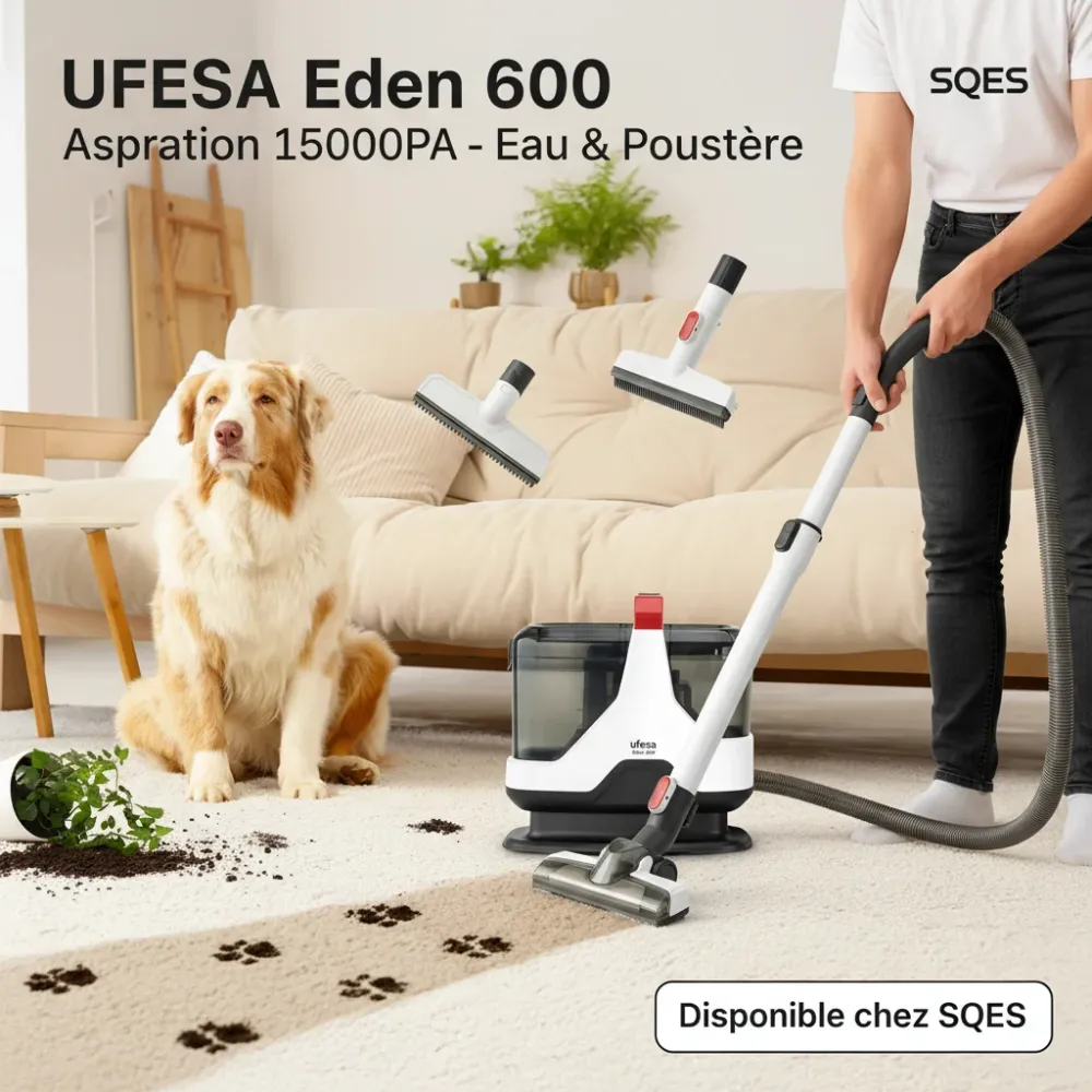 UFESA Aspirateur Eau et Poussière Eden 600 Proclean 15000PA - Duo Réservoir avec Batterie Lithium-Ion