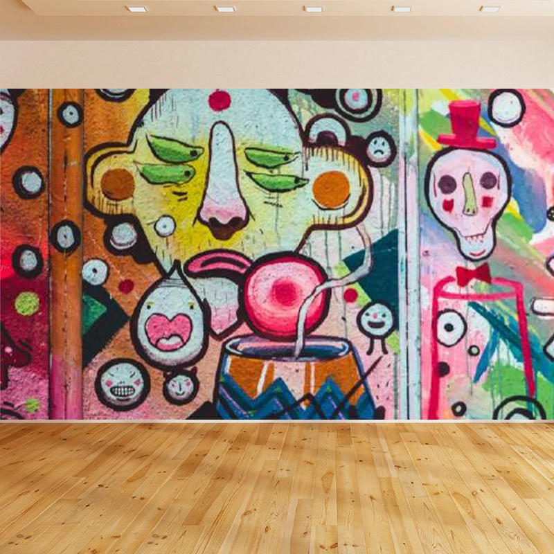 Riesiger modischer Graffiti-Wandaufkleber für Schlafzimmer, abstrakte Wanddekoration Pastellfarben, schmutzabweisend Coule...