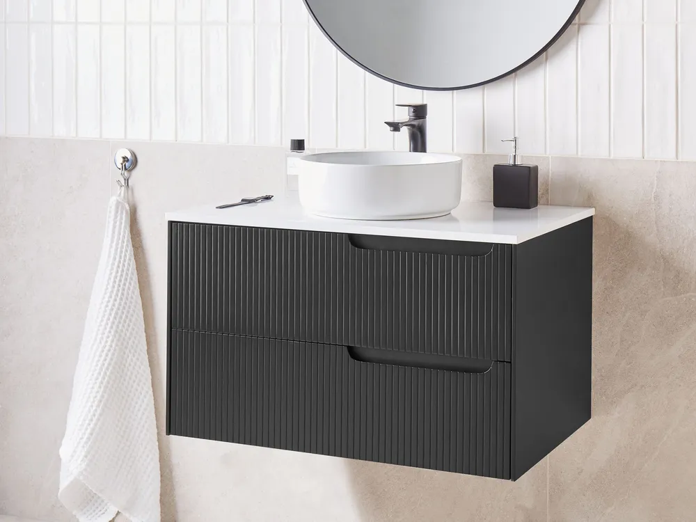 Bathroom Wall Mounted Cabinet 80 x 52 cm Noir jais QUINTELA