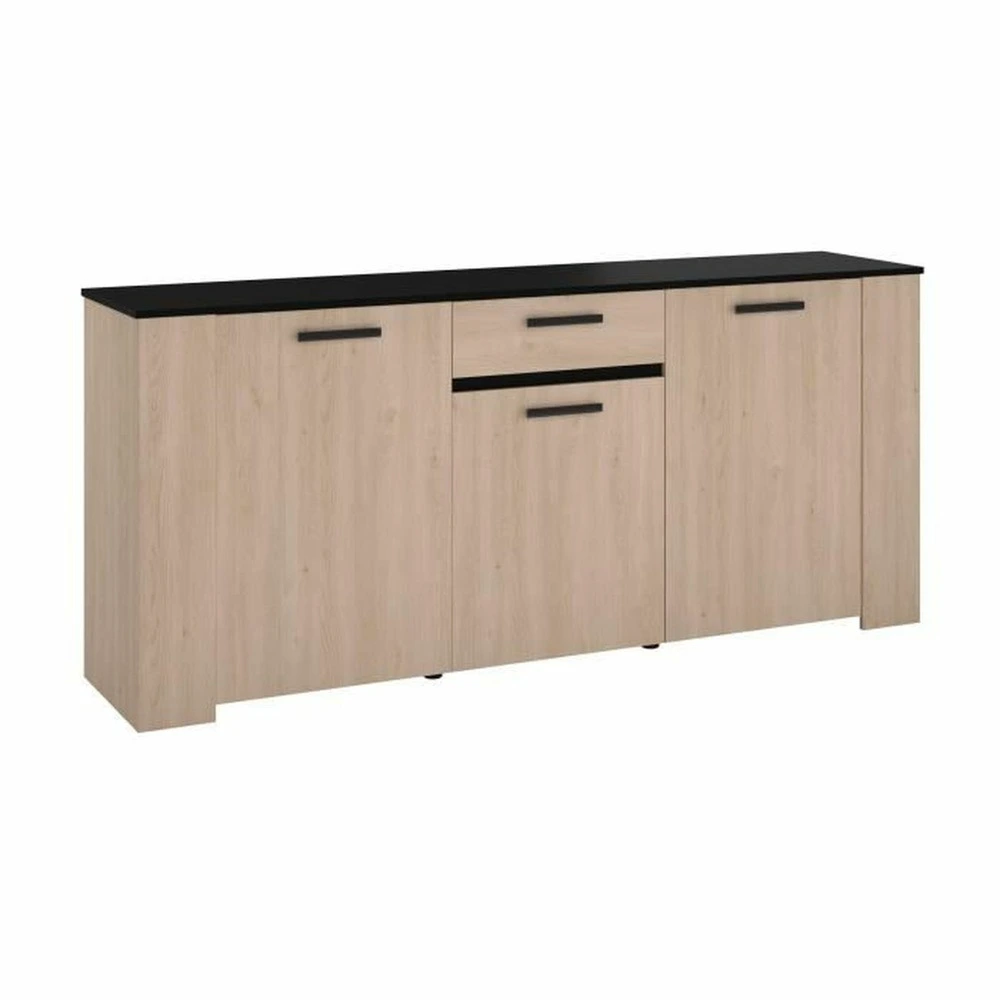 Buffet chêne contemporain brooklyn et noir 3 portes + 1 tiroir 182 x 40 x hauteur 80 cm