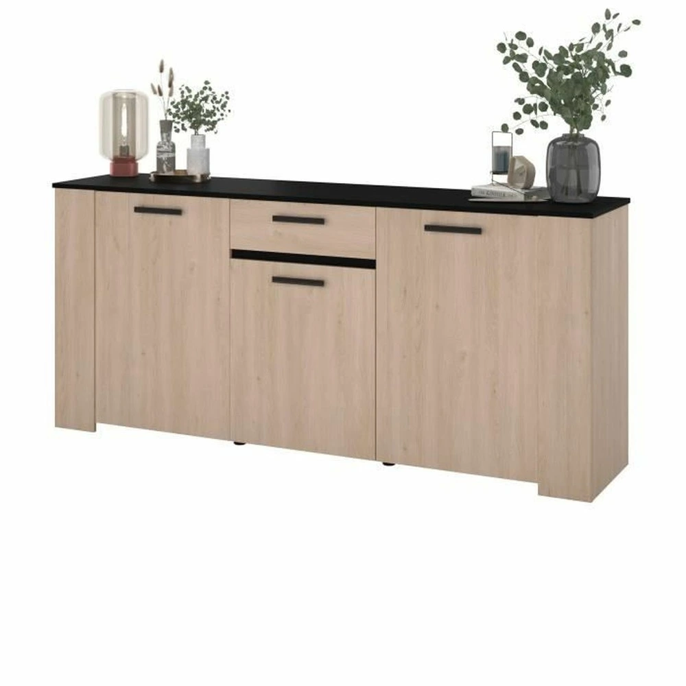 Buffet chêne contemporain brooklyn et noir 3 portes + 1 tiroir 182 x 40 x hauteur 80 cm