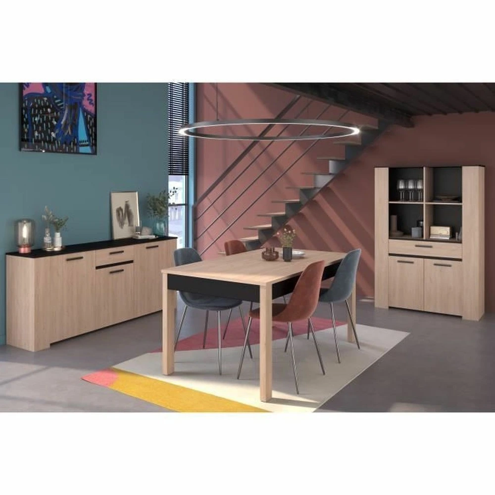 Buffet chêne contemporain brooklyn et noir 3 portes + 1 tiroir 182 x 40 x hauteur 80 cm