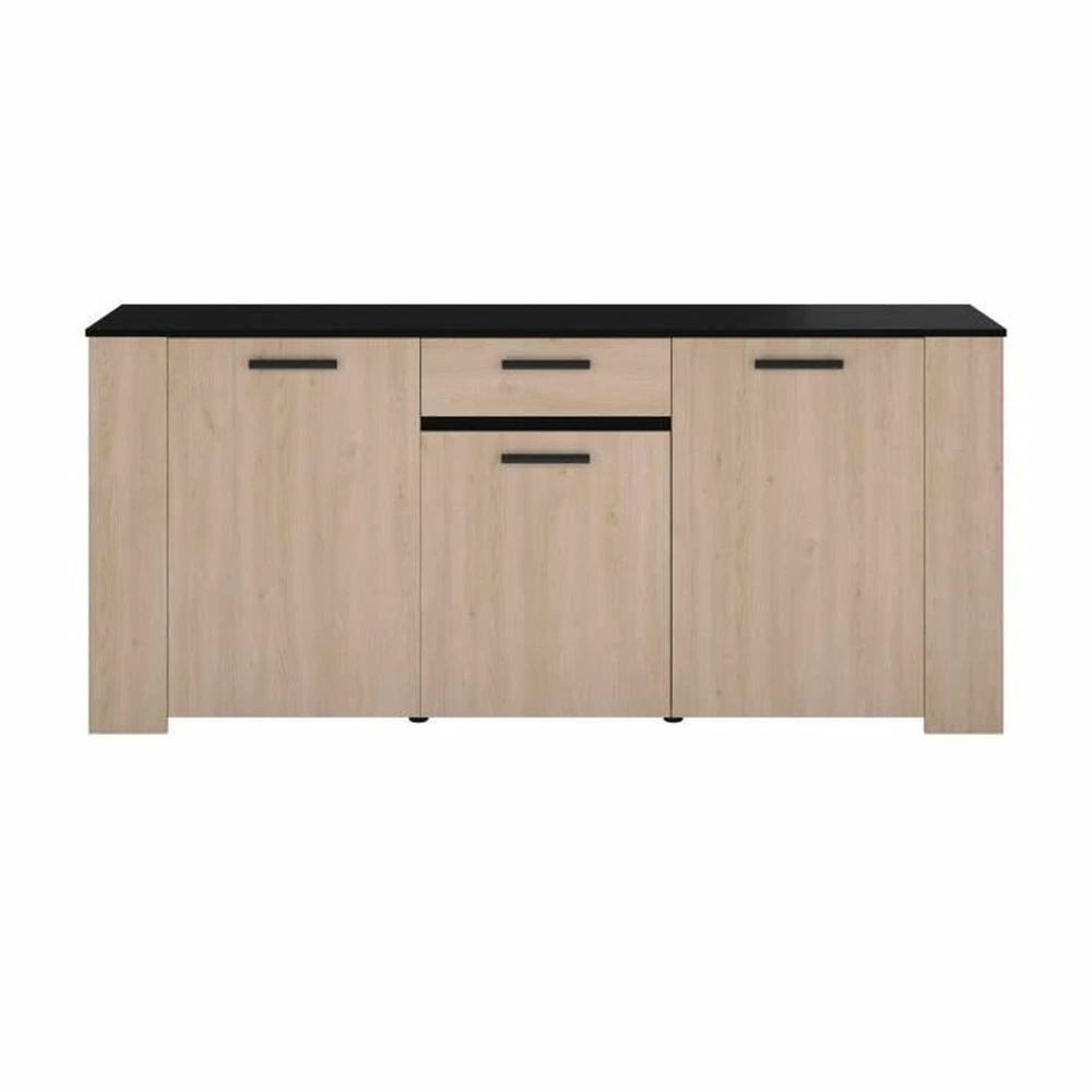 Buffet chêne contemporain brooklyn et noir 3 portes + 1 tiroir 182 x 40 x hauteur 80 cm