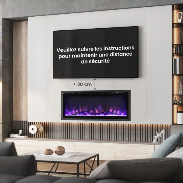 Cheminée électrique murale autoportante 91,5 cm cheminée chauffage avec 9 couleurs de flamme 750 w / 1500 w avec télécomma...