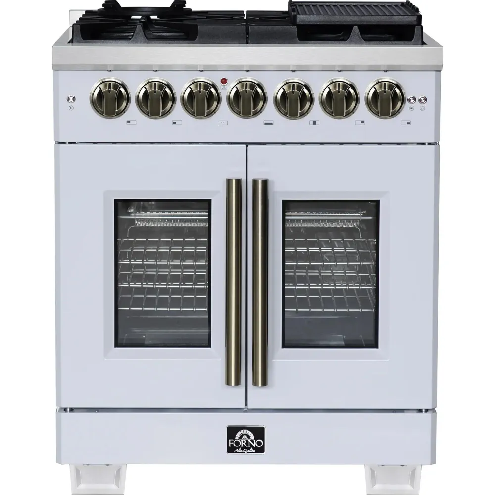 Forno Galiano Cuisinière autoportante bi-énergie à porte française de 36 po FFSGS6387-30WHT