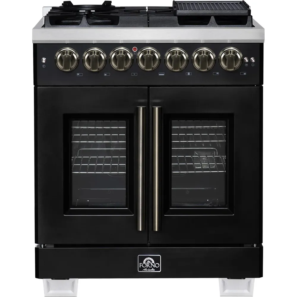 Forno Galiano Cuisinière autoportante bi-énergie à porte française de 36 po FFSGS6387-30BLK