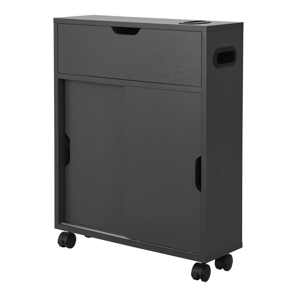 Meuble de rangement pour salle de bain 67 x 52 x 17 cm à portes coulissantes gris sombre 03_0006852