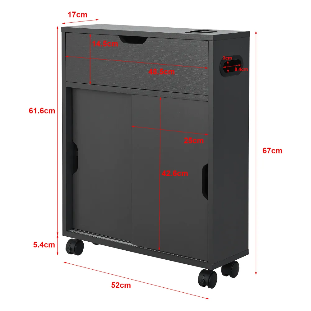 Meuble de rangement pour salle de bain 67 x 52 x 17 cm à portes coulissantes gris sombre 03_0006852