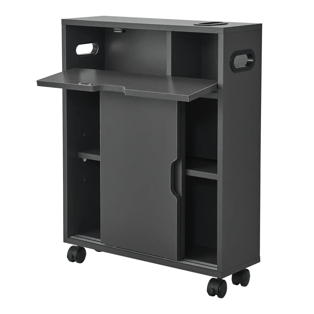 Meuble de rangement pour salle de bain 67 x 52 x 17 cm à portes coulissantes gris sombre 03_0006852