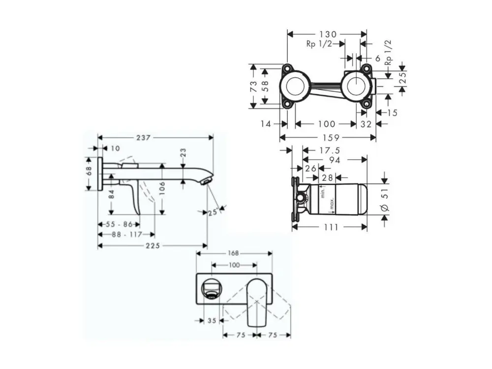 Mitigeur lavabo mural HANSGROHE Metris + corps encastré | Economie d'eau
