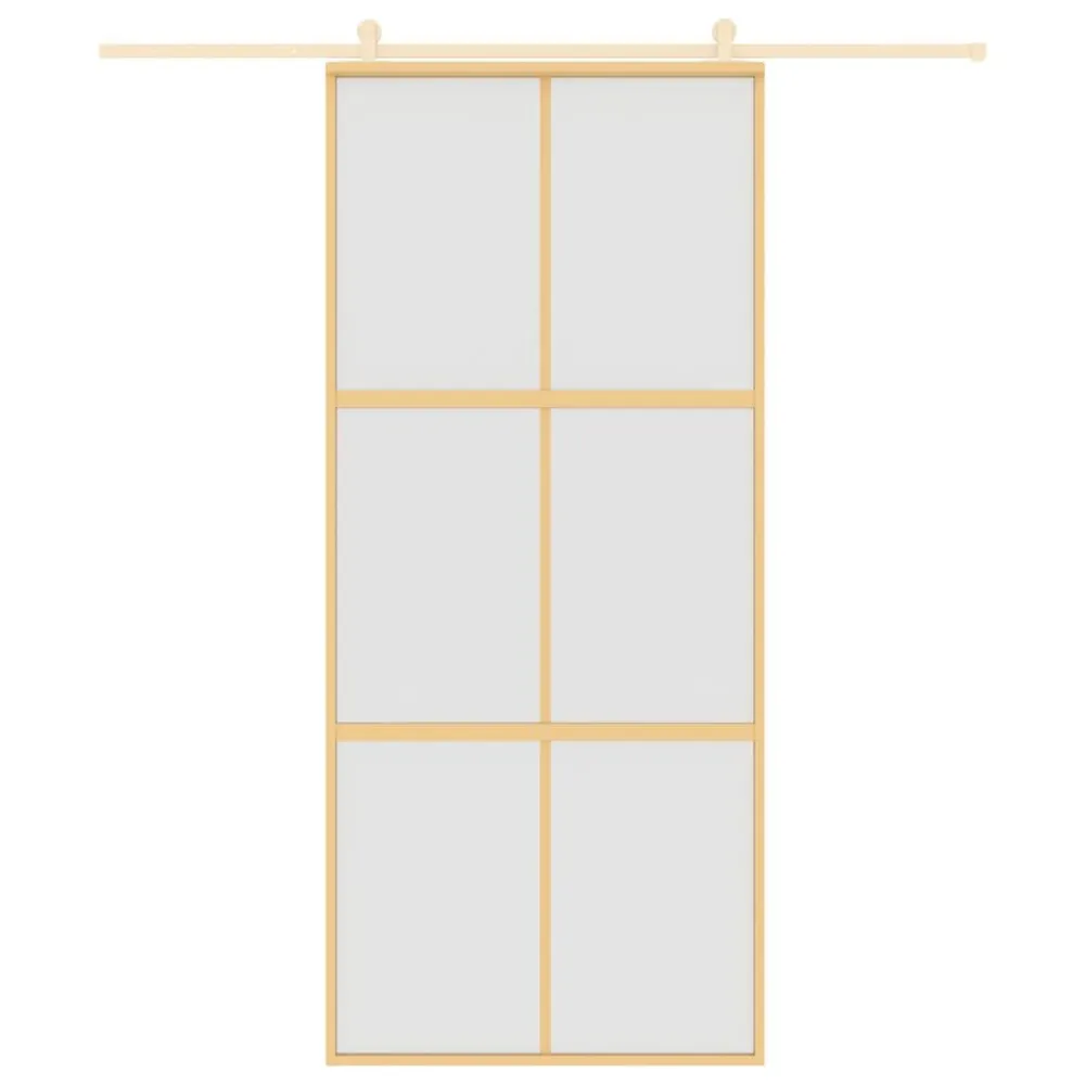 Porte coulissante doré 90x205 cm verre ESG dépoli et aluminium