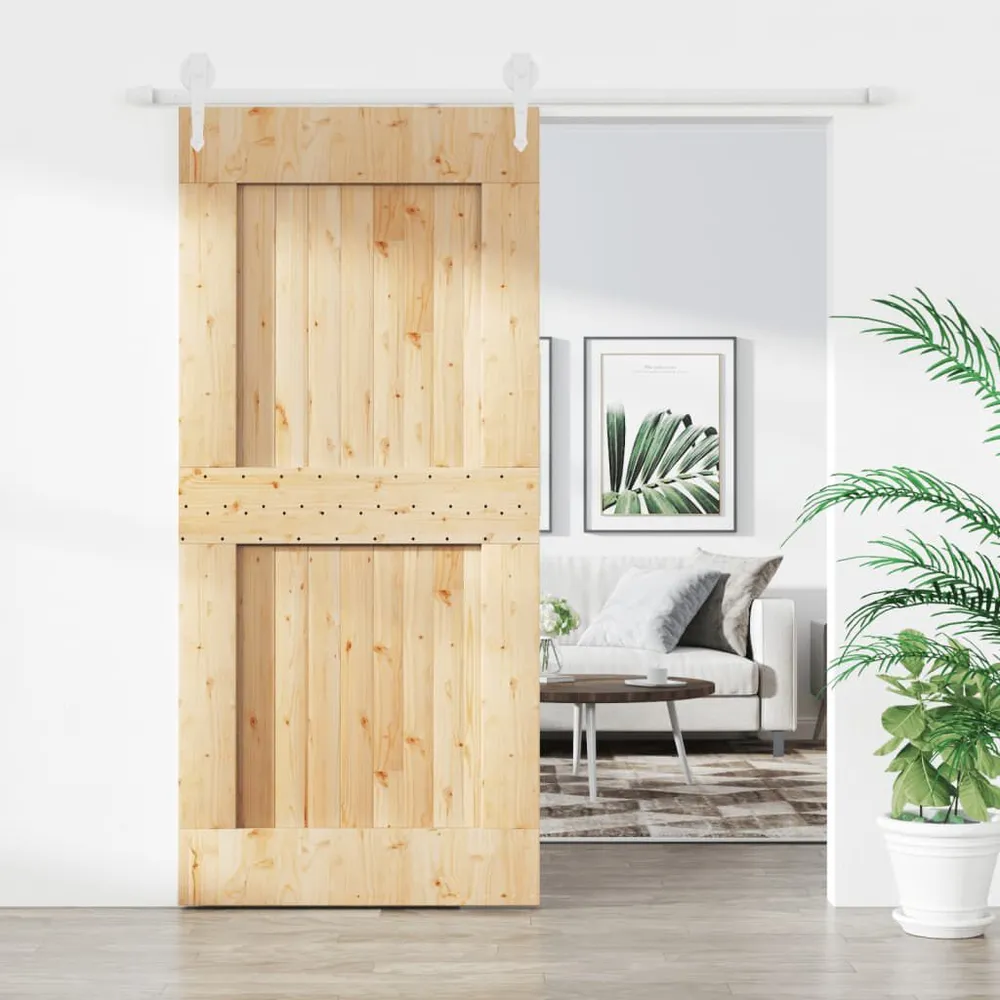 Porte coulissante et kit de quincaillerie 100x210 cm pin massif