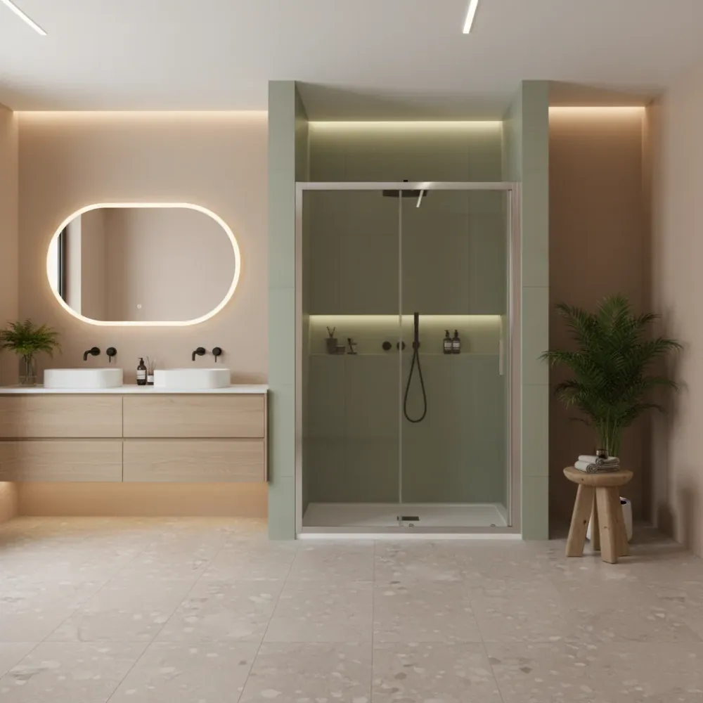 Porte de douche coulissante de 150 cm en verre anticalcaire Autonome Clean modèle Iconic