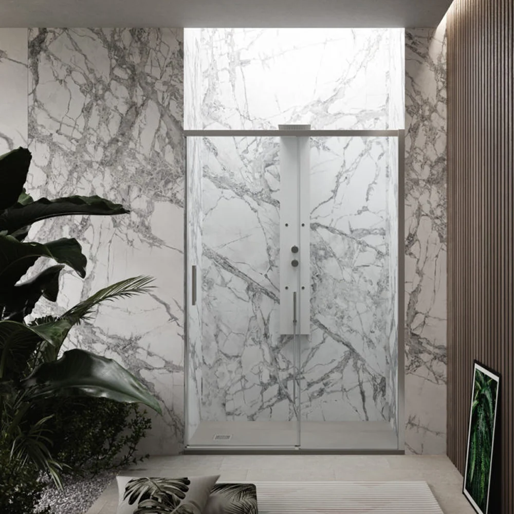 Porte de douche coulissante droite 180 cm modèle Lauren en verre trempé 8 mm