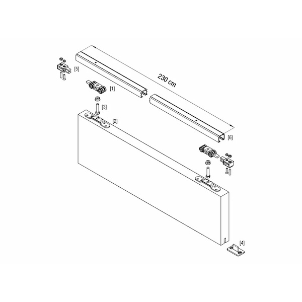 Rail + garniture pour porte coulissante suspendue de base 40KG - Longueur : 2,3 m - Profil U : Oui - KRONA KOBLENZ