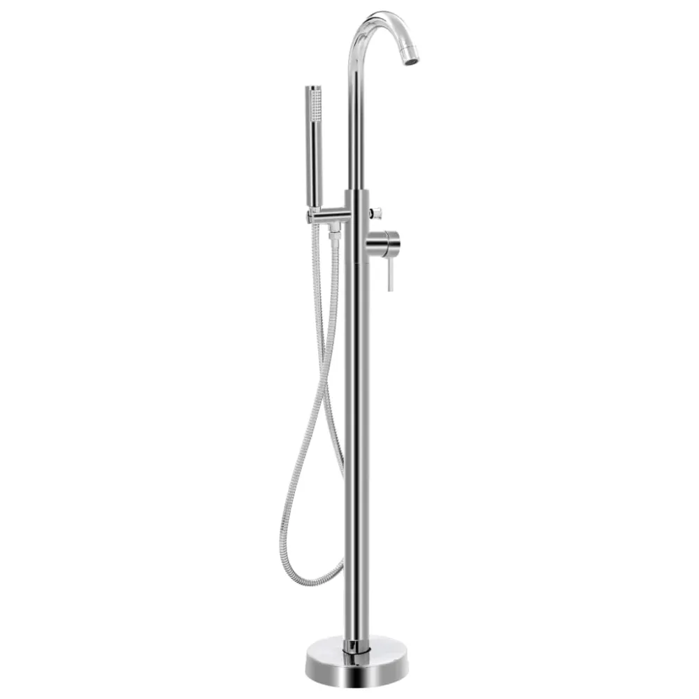 Robinet de baignoire sur pied douche mitigeur douchette salle de bain maison fixation au sol autoportant 118,5 cm acier in...