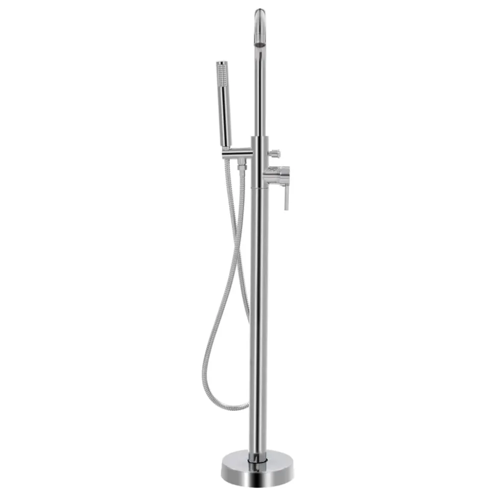 Robinet de baignoire sur pied douche mitigeur douchette salle de bain maison fixation au sol autoportant 118,5 cm acier in...