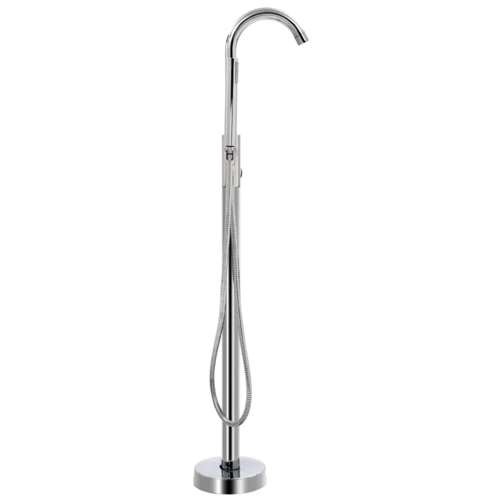 Robinet de baignoire sur pied douche mitigeur douchette salle de bain maison fixation au sol autoportant 118,5 cm acier in...