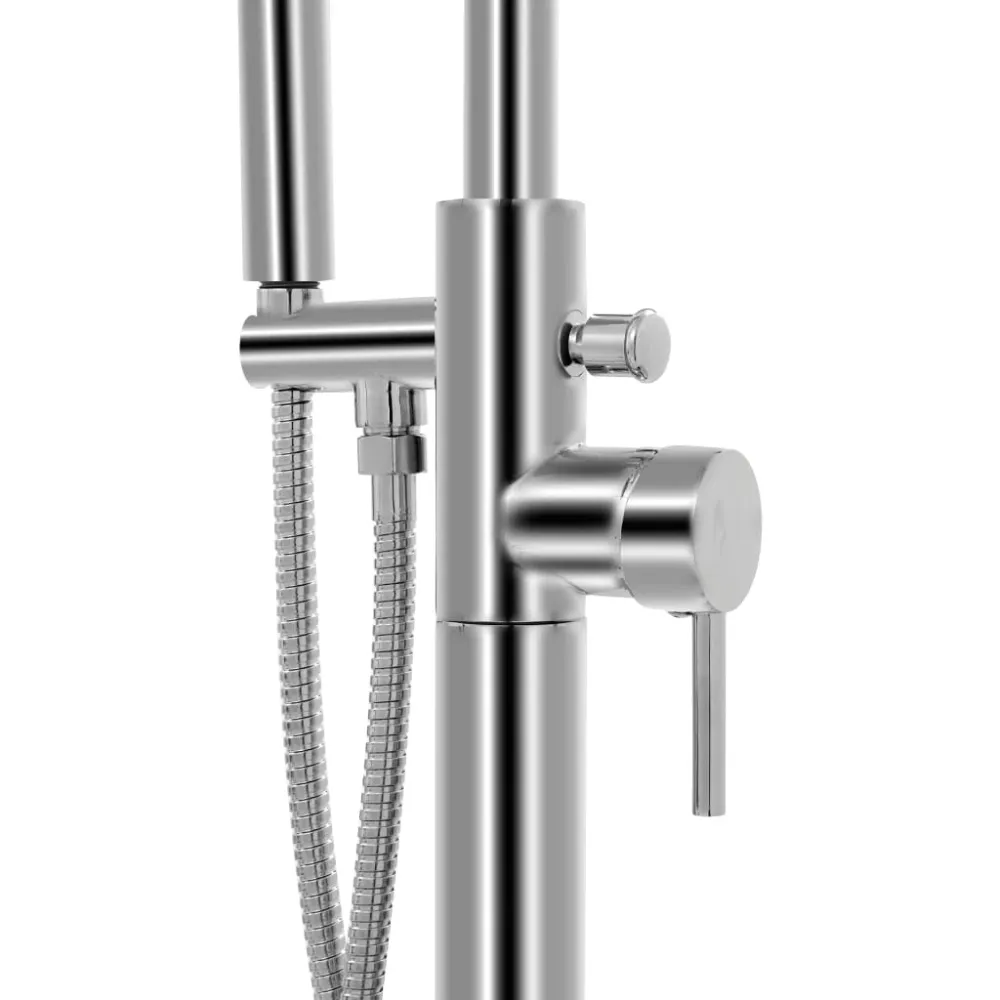 Robinet de baignoire sur pied douche mitigeur douchette salle de bain maison fixation au sol autoportant 118,5 cm acier in...