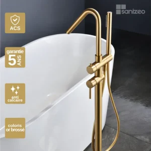 Robinet Mitigeur de Baignoire sur Pied Or Brossé IMEX Sanizéo CORCEGA BBECO1/OC