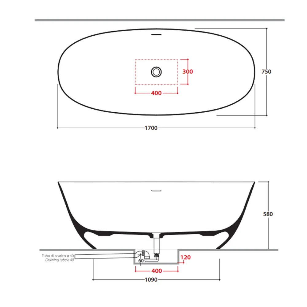 Vasque autoportante 170x75xH58 cm Globo Xenia Plus en Plein Surface® - Blanc Mat