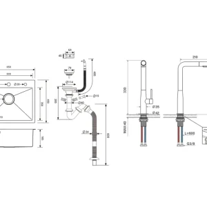 Évier Cuisine 1 Bac Inox Noir 65x45CM,encastré/à Poser+Robinet Cuisine avec Douchette Extractible Rotatif 360°,Eau Chaude/...