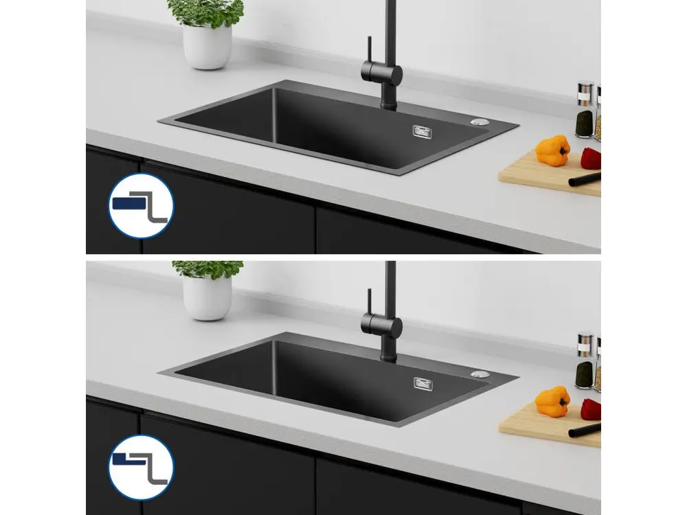 Évier Cuisine 1 Bac Inox Noir 65x45CM,encastré/à Poser+Robinet Cuisine avec Douchette Extractible Rotatif 360°,Eau Chaude/...