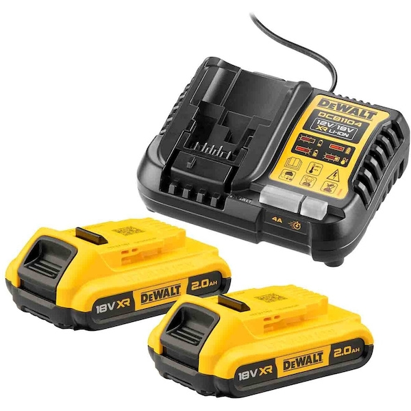 Pack batteries et chargeur pour outillage électroportatif 18V 2 BAT.2AH XR + chargeur DCB1104 - DEWALT Haute Performance