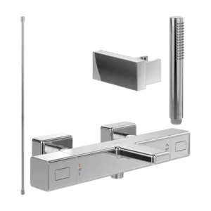 Crémaillère Pack mitigeur baignoire thermostatique VILLEROY ET BOCH Standard Taps & Fittings carré Chrome avec ensemble