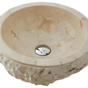 Crémaillère Vasque à poser / lavabo en marbre coloris écru - Diamètre 40 x Hauteur 15 cm
