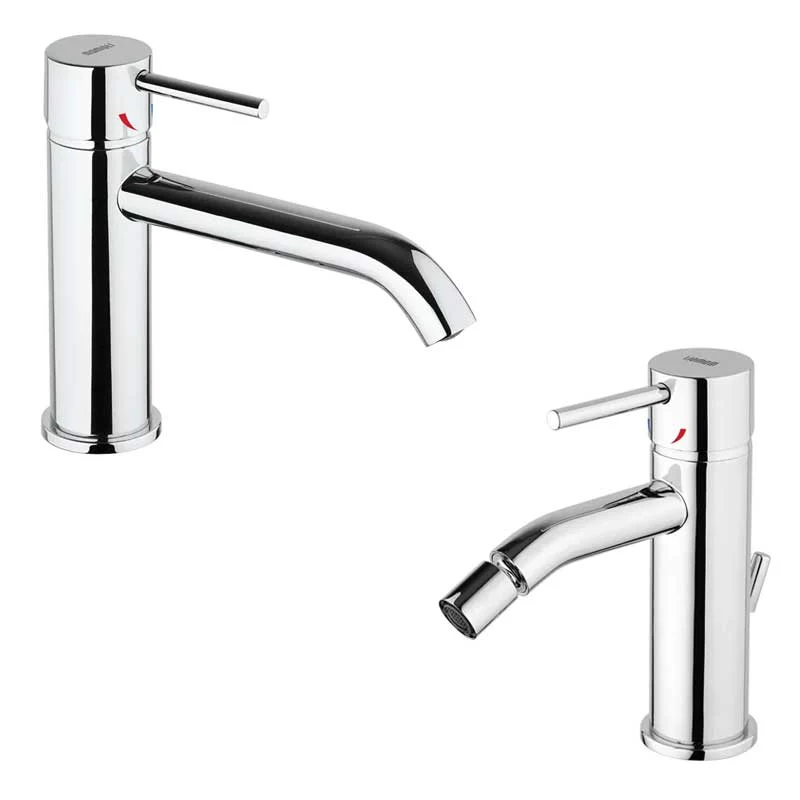 Ensemble de robinets lavabo à bec prolongé et bidet avec vidage en laiton chromé collection Pico de Mamoli Rubinetterie