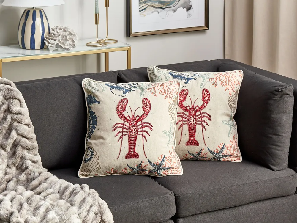 Lin pur Cushion Lobster Motif 45 x 45 cm Beige KELP