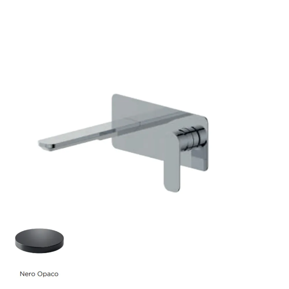 Élément Mitigeur monocommande lavabo mural avec plaque RubiFlux série Azzurro bec 20 cm - Noir Mat