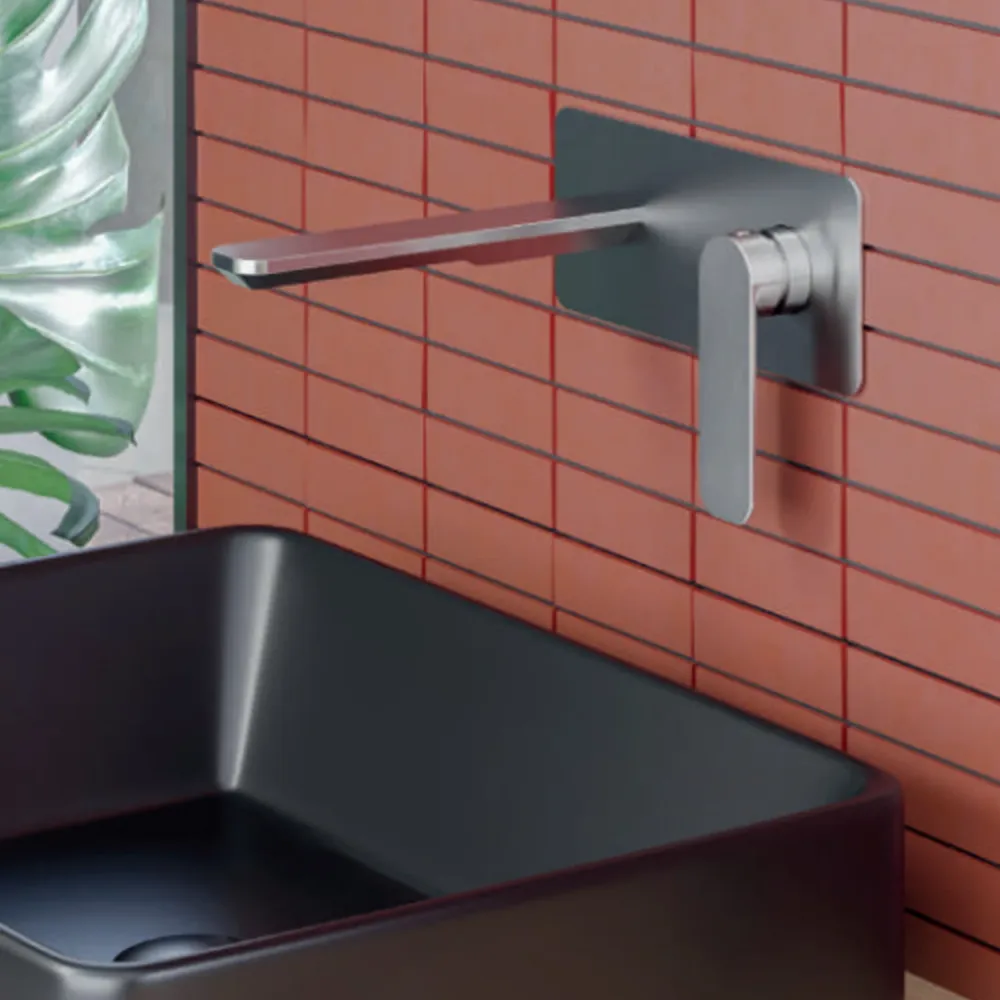 Élément Mitigeur monocommande lavabo mural avec plaque RubiFlux série Azzurro bec 20 cm - Noir Mat