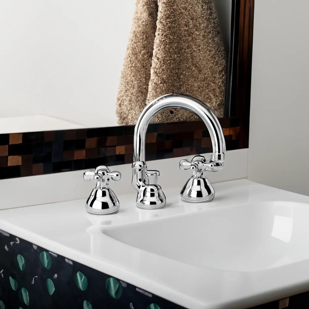 Miscelatore batteria lavabo bocca alta rubinetto con manopole cromo Liberty en Laiton Chromé