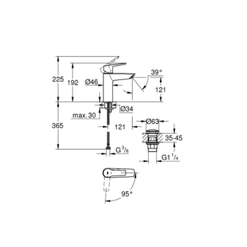Mitigeur lavabo monocommande START FastFixation GROHE 23746002 bec droit - taille M - acier chromé