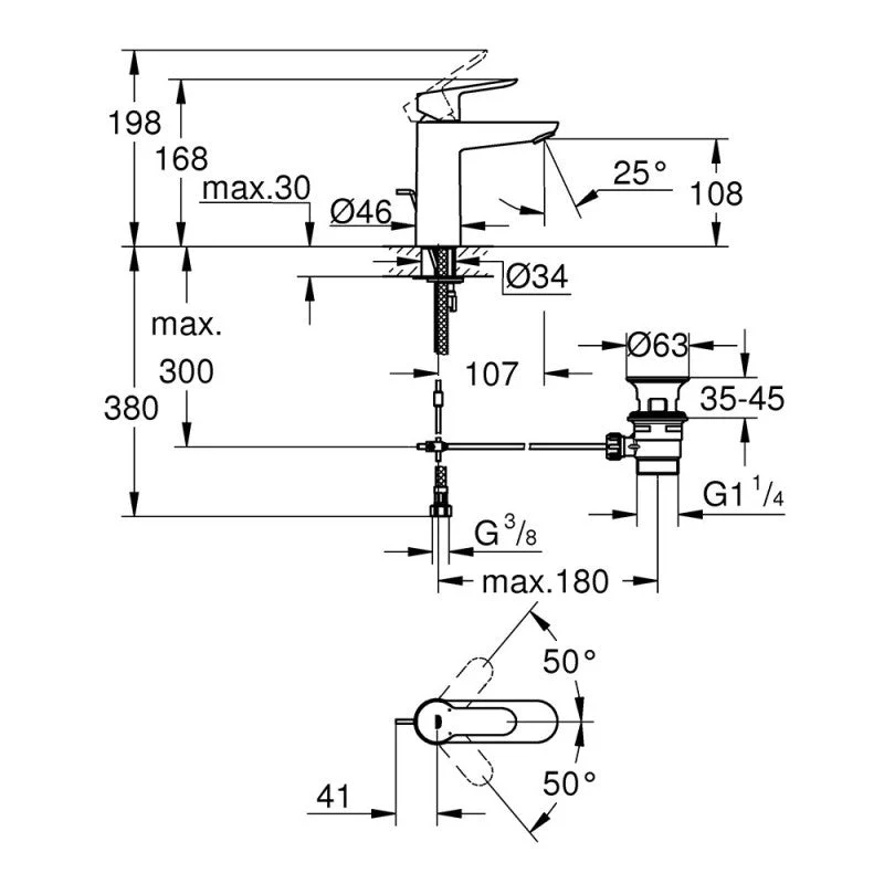 Mitigeur lavabo START EDGE GROHE 23774000 taille M - bec droit - acier chromé