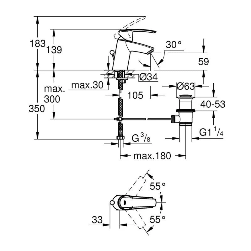 Mitigeur de lavabo START GROHE 32559001 - monocommande - taille S - bec bas - chromé