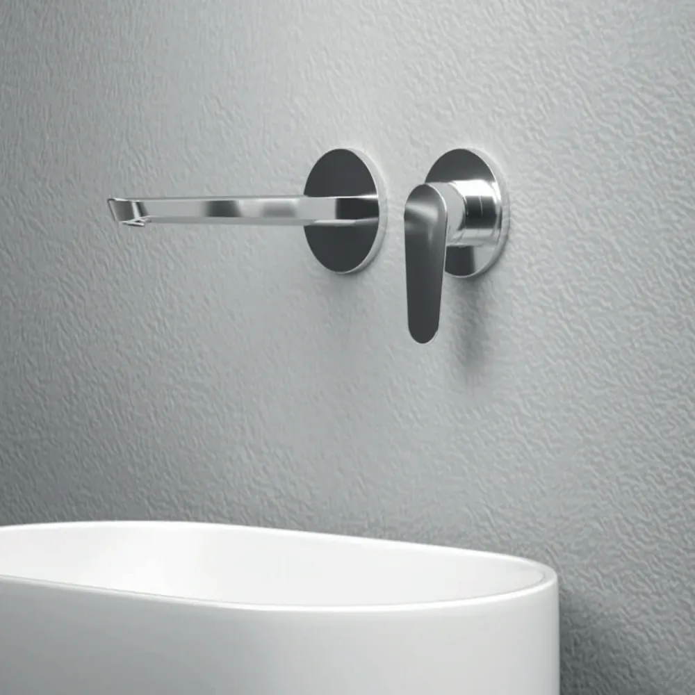 Mitigeur monocommande lavabo mural RubiFlux série Ampra bec 20 cm - Chromé avec Pack de 6
