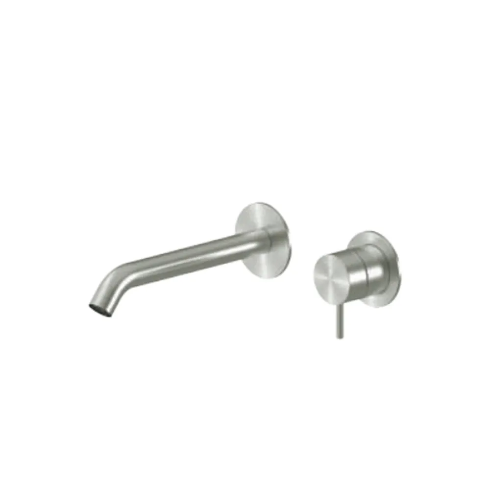 Mitigeur monocommande lavabo mural RubiFlux série Aria bec 20 cm - Acier satiné - Compatibilité Universelle