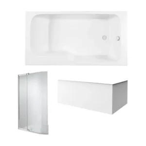 Pack baignoire bain douche 160 x 85 JACOB DELAFON Malice version droite + tablier en angle + pare bain - Compatibilité Uni...