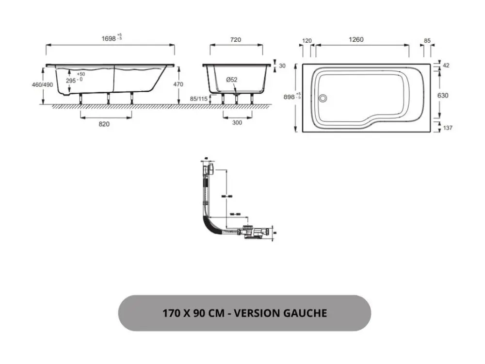 Professionnel Haute Qualité Baignoire bain douche JACOB DELAFON Malice antidérapante + tablier angle + pare bain | 170 x 9...
